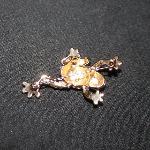 Monet Green Frog Rhinstone Brooch - Picture 6 of 14